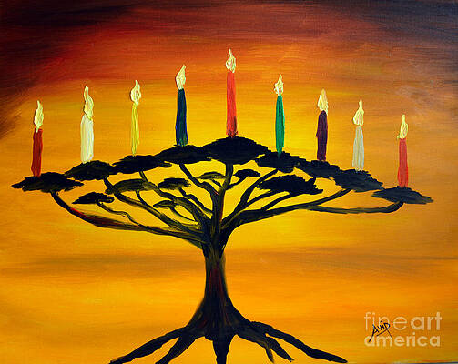 Wall Art - Painting - Tree of Life Menorah by Avishai Avi     Peretz
