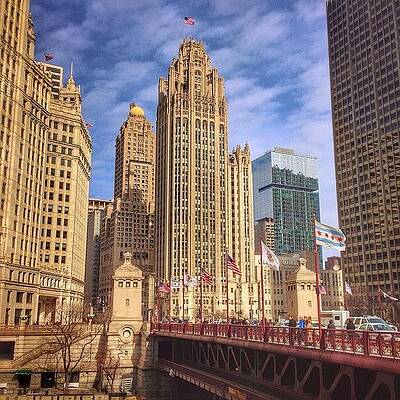 Wall Art - Photograph - Tribune Tower And Dusable Bridge In by Paul Velgos