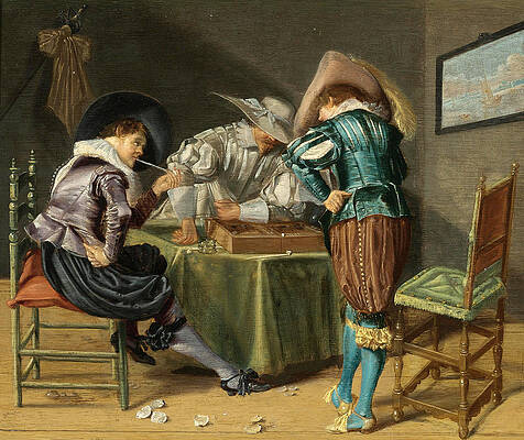 Tric-Trac Players in an Interior Print by Dirck Hals