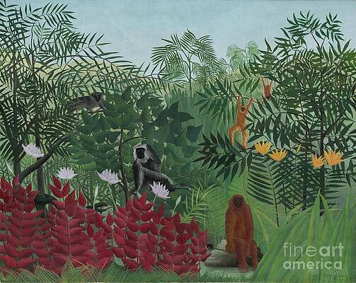 Wall Art - Painting - Tropical Forest with Monkeys by Henri J F Rousseau