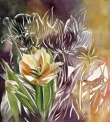 Wall Art - Painting - Tulip With Grasshopper by Alfred Ng