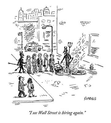 Wall Art - Drawing - Two Devils Lead A Bunch Of People Into An Open by David Sipress