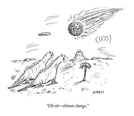 Wall Art - Drawing - Two Dinosaurs Look At A Fast-approaching Meteor by David Sipress