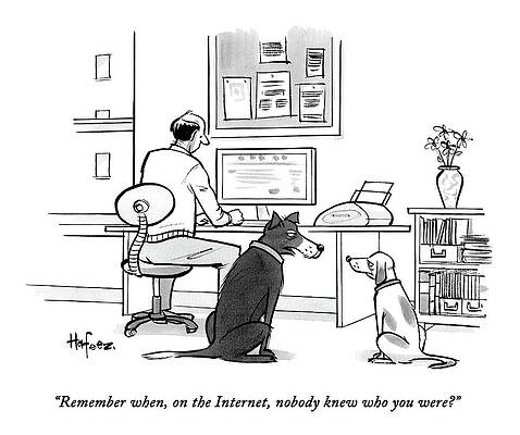 Wall Art - Drawing - Two Dogs Speak As Their Owner Uses The Computer - by Kaamran Hafeez