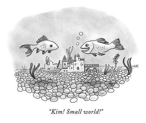 Wall Art - Drawing - Two Goldfish In A Fishbowl Cross Paths by Jason Adam Katzenstein