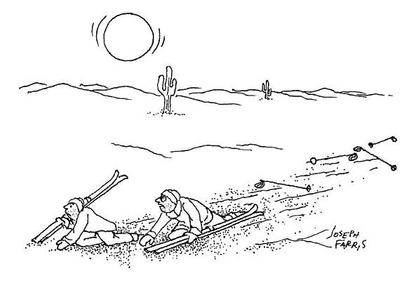 Wall Art - Drawing - Two Skiers Wind Up Plodding Through The Desert by Joseph Farris