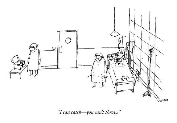 Wall Art - Drawing - Two Surgeons Speak To Each Other In An Operating by Edward Steed