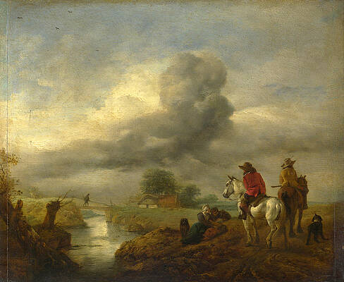 Two Vedettes on the Watch by a Stream Print by Philips Wouwerman