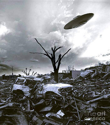 Wall Art - Photograph - Ufo Circling Above A Junkyard by Mike Agliolo