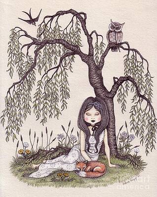 Wall Art - Drawing - Under the willow tree by Snezana Kragulj