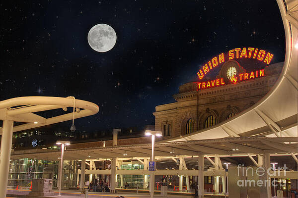 Union Station Denver Under a Full Moon by Juli Scalzi Union Station Denver Under a Full Moon by Juli Scalzi