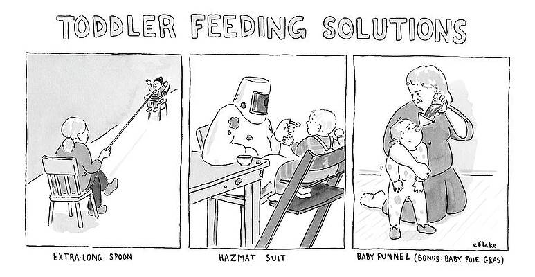 Wall Art - Drawing - Various Ways To Feed A Toddler Without Getting by Emily Flake