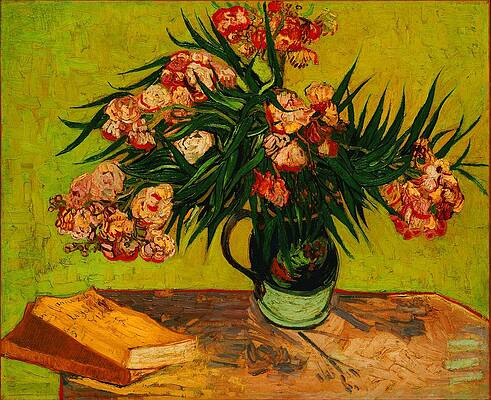 Wall Art - Painting - Vase With Oleanders And Books by Vincent Van Gogh