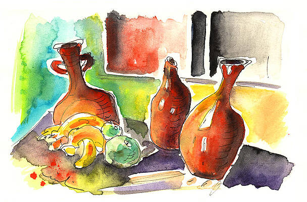 Wall Art - Painting - Vases and Fruits in Tenerife by Miki De Goodaboom