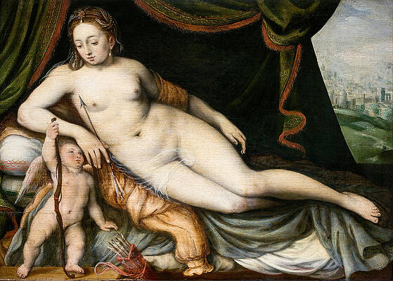 Venus and Cupid Print by Frans Floris