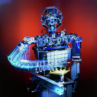 Wall Art - Photograph - View Of Android Robot Cog Winding A Lever by Science Photo Library