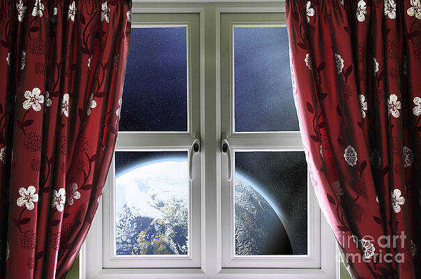 Wall Art - Photograph - View of the Earth through a window with curtains by Simon Bratt
