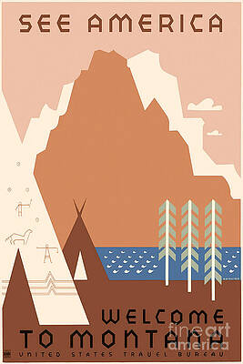 Wall Art - Drawing - Vintage Montana Travel Poster by Jon Neidert