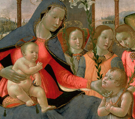Wall Art - Painting - Virgin and Child with St John the Baptist and the Three Archangels by Bastiano Mainardi