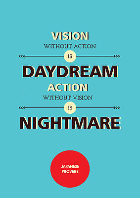 Wall Art - Digital Art - Vision Without Action Ispireation Typography Art quotes poster by Lab No 4 - The Quotography Department