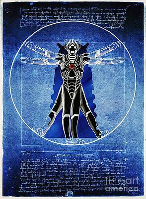 Wall Art - Digital Art - Vitruvian Cyberman in deep space  by HELGE Art Gallery