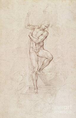 Wall Art - Painting - W53r The Risen Christ study for the fresco of The Last Judgement in the Sistine Chapel Vatican by Michelangelo Buonarroti