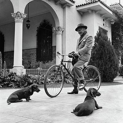 Wall Art - Photograph - Waldemar Schroder On A Bicycle With Two Dogs by Luis Lemus
