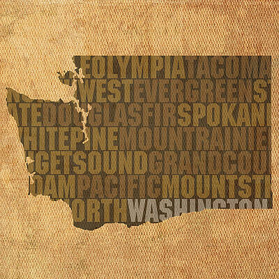 Wall Art - Mixed Media - Washington Word Art State Map on Canvas by Design Turnpike
