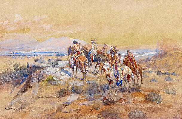 Watching the Iron Horse Print by Charles Marion Russell