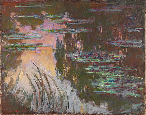 Water-Lilies Setting Sun Print by Claude Monet