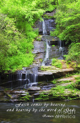 Wall Art - Photograph - Waterfall in the Spring with Scripture by Jill Lang