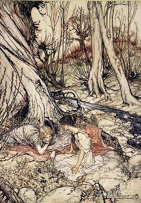 Wall Art - Drawing - Where often you and I upon fain Primrose beds were wont to lie by Arthur Rackham