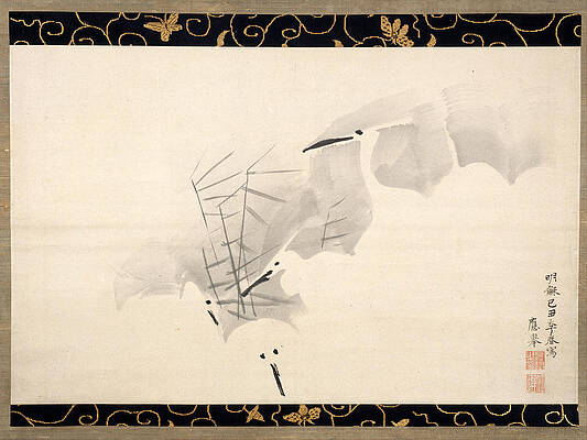 White Herons Print by Maruyama Okyo