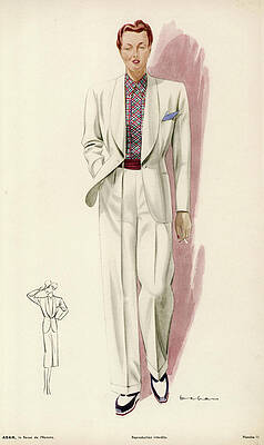 Wall Art - Drawing - White Trouser Suit With Single  Button by Mary Evans Picture Library