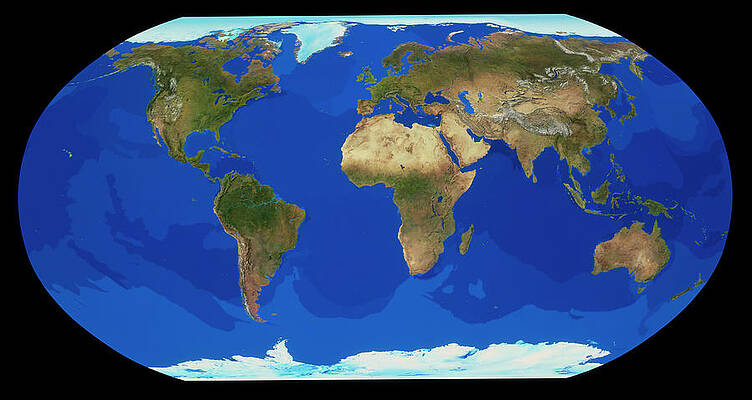 Wall Art - Photograph - Whole Earth In Flat Projection by Science Photo Library