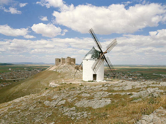 Wall Art - Photograph - Windmill And Castle Ruin by Science Photo Library