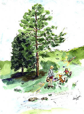 Winnie the Pooh with Christopher Robin after E H Shepard by Maria Hunt Winnie the Pooh with Christopher Robin after E H Shepard by Maria Hunt