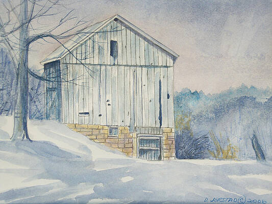 watercolor print Winter Barn painting for sale by Diane Jorstad watercolor print Winter Barn painting for sale by Diane Jorstad