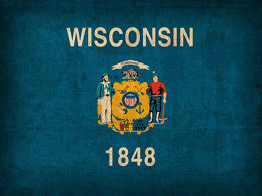 Wall Art - Mixed Media - Wisconsin State Flag Art on Worn Canvas by Design Turnpike