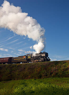 Wall Art - Photograph - WM Steam train powers along railway by Steven Heap