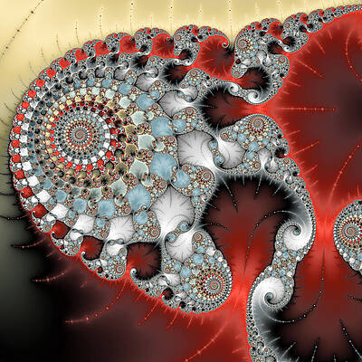 Wall Art - Digital Art - Wonderful abstract fractal spirals red grey yellow and light blue by Matthias Hauser