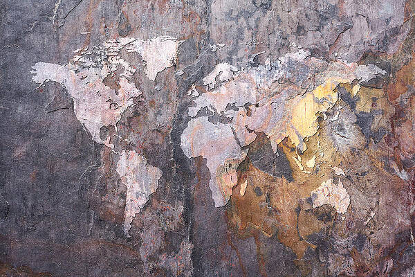 Wall Art - Digital Art - World Map on Stone Background by Michael Tompsett
