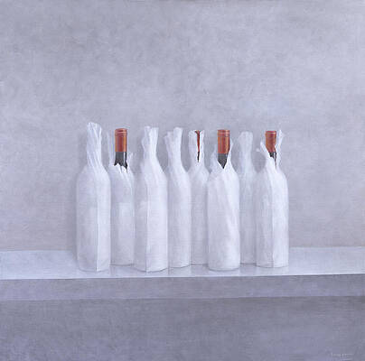 Wall Art - Painting - Wrapped bottles on grey 2005 by Lincoln Seligman