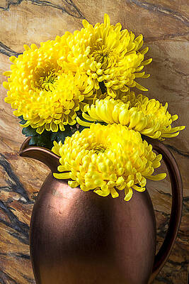 Wall Art - Photograph - Yellow mums in copper vase by Garry Gay