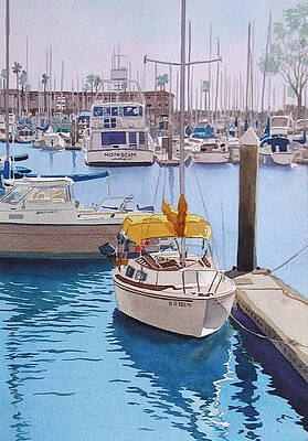 Wall Art - Painting - Yellow Sailboat Oceanside by Mary Helmreich