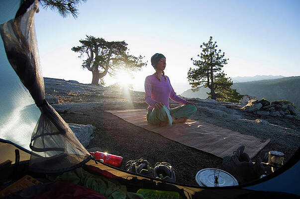 Wall Art - Photograph - Yoga Outside Tent At Sunrise by Lars Schneider