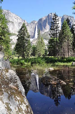 Yosemite Falls and Reflection by Mike Helland