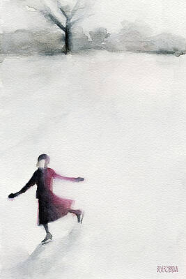 Wall Art - Painting - Young Woman Ice Skating Watercolor Painting by Beverly Brown