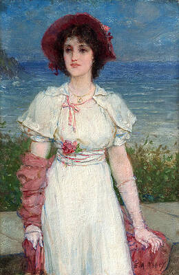 Young Woman in White by the Sea Print by Edwin Austin Abbey