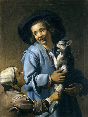 Youths playing with the Cat Print by Abraham Bloemaert